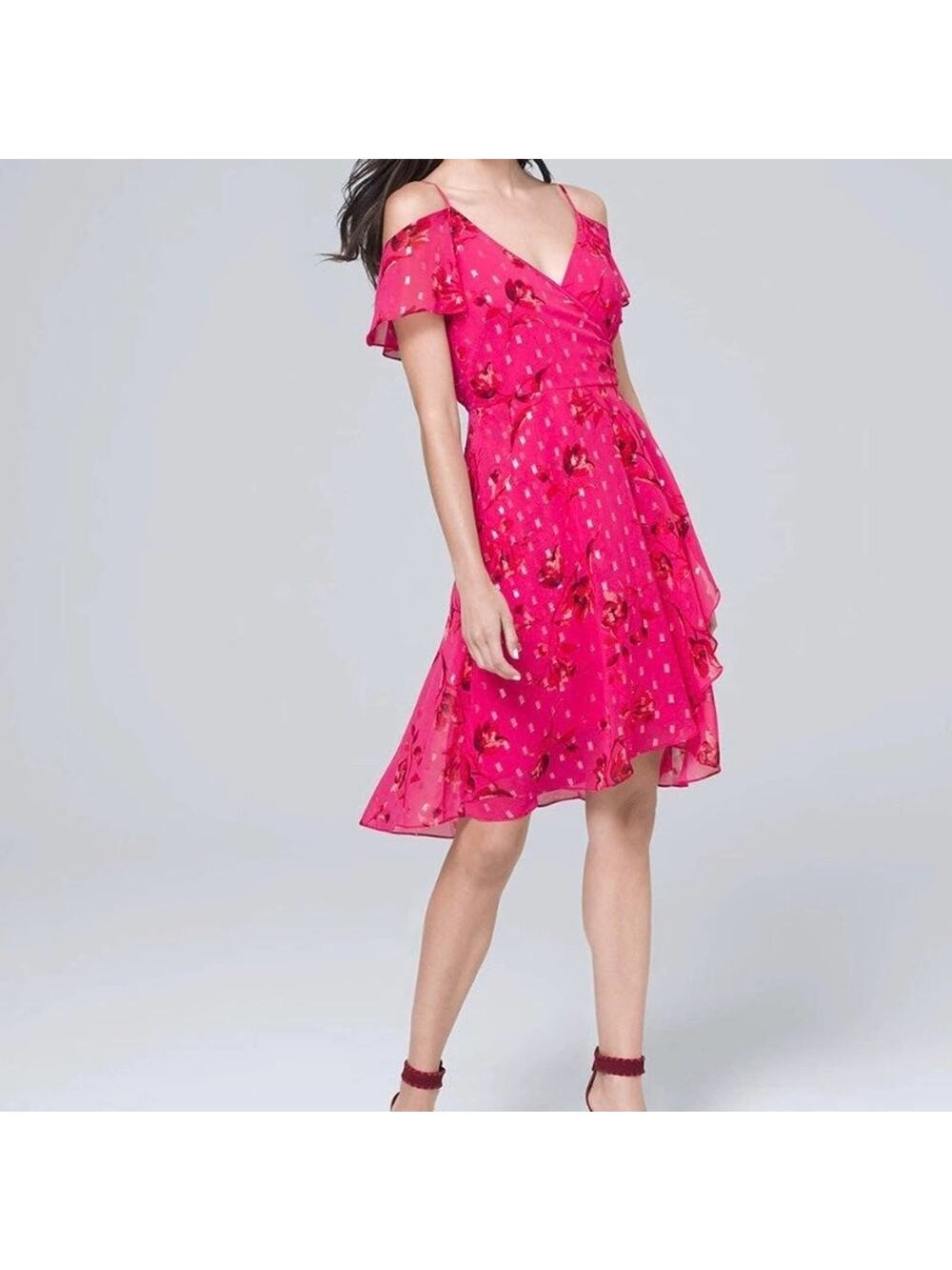 NEW WHBM pink floral cold shoulder dress, 4